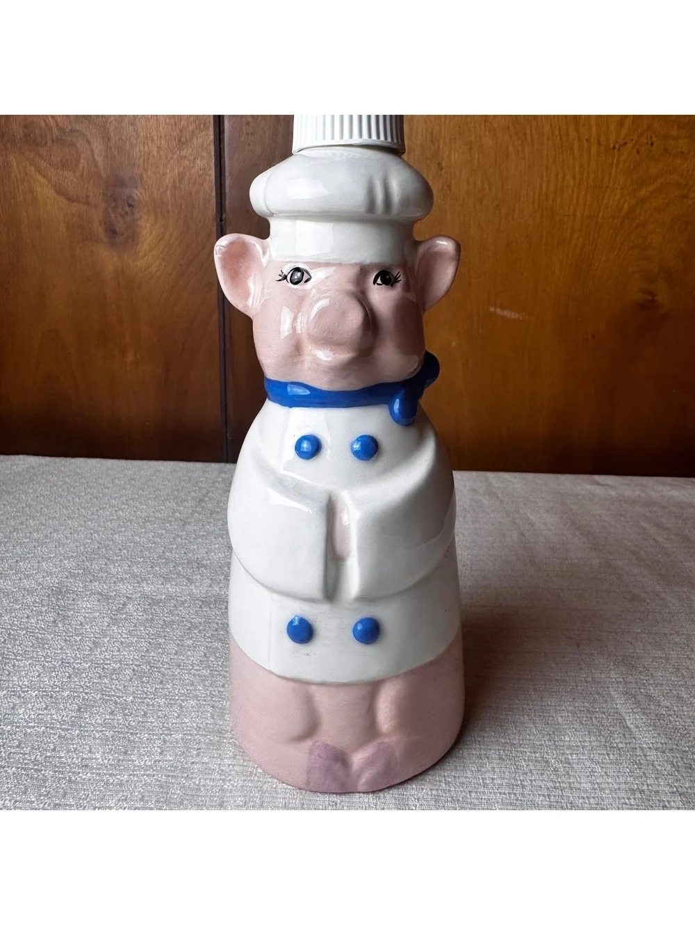 Vintage Ceramic Pig Chef Soap Dispenser 9” Tall Whimsical Kitchen Bathroom Decor